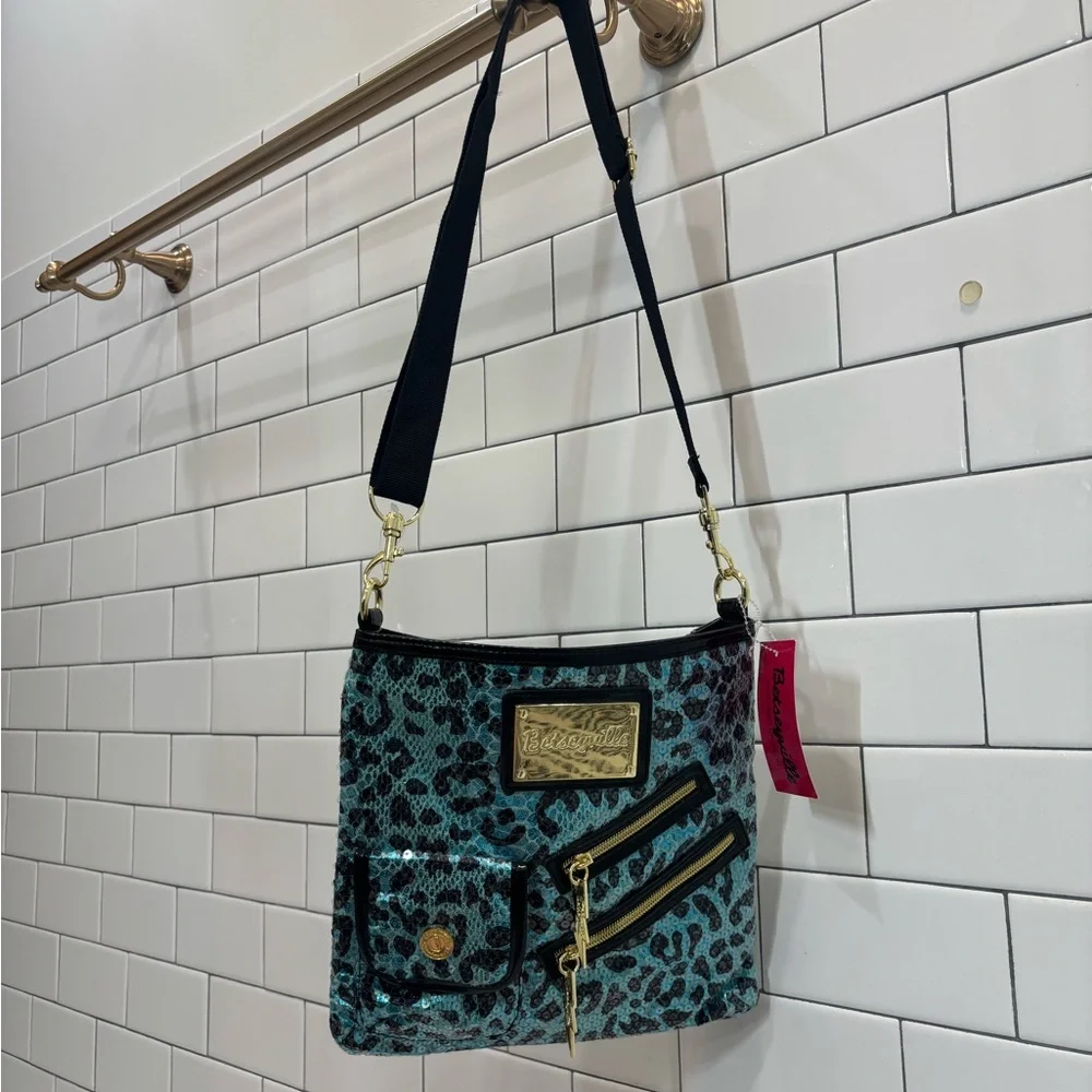 Betsey Johnson Teal Leopard Crossbody Bag - Picture 1 of 7